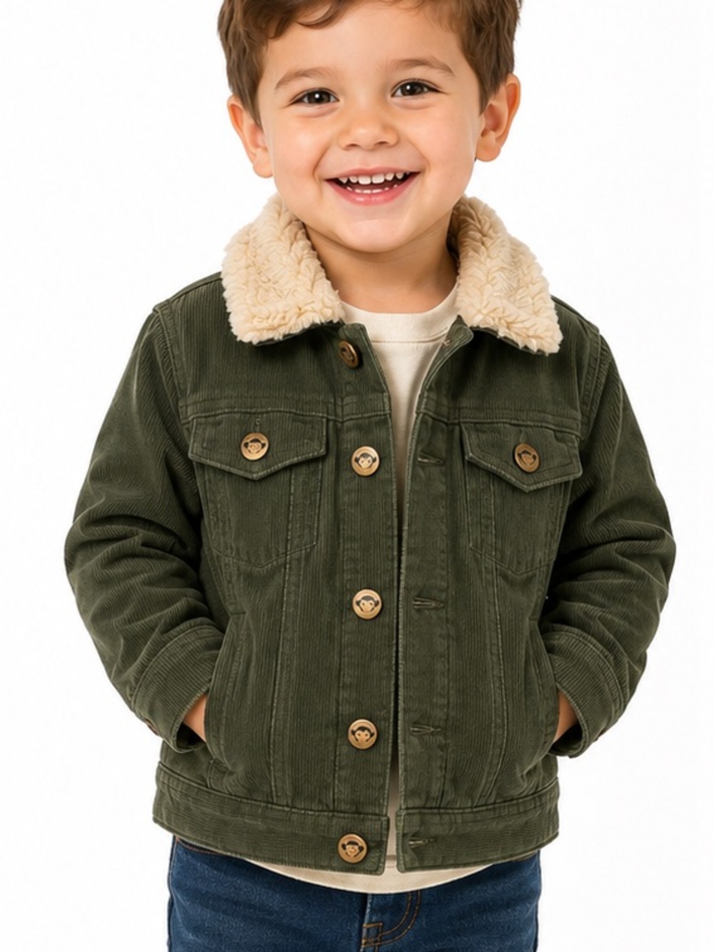 Appaman Boys Sherpa Lined Corduroy Jacket Olive Green Size 3T